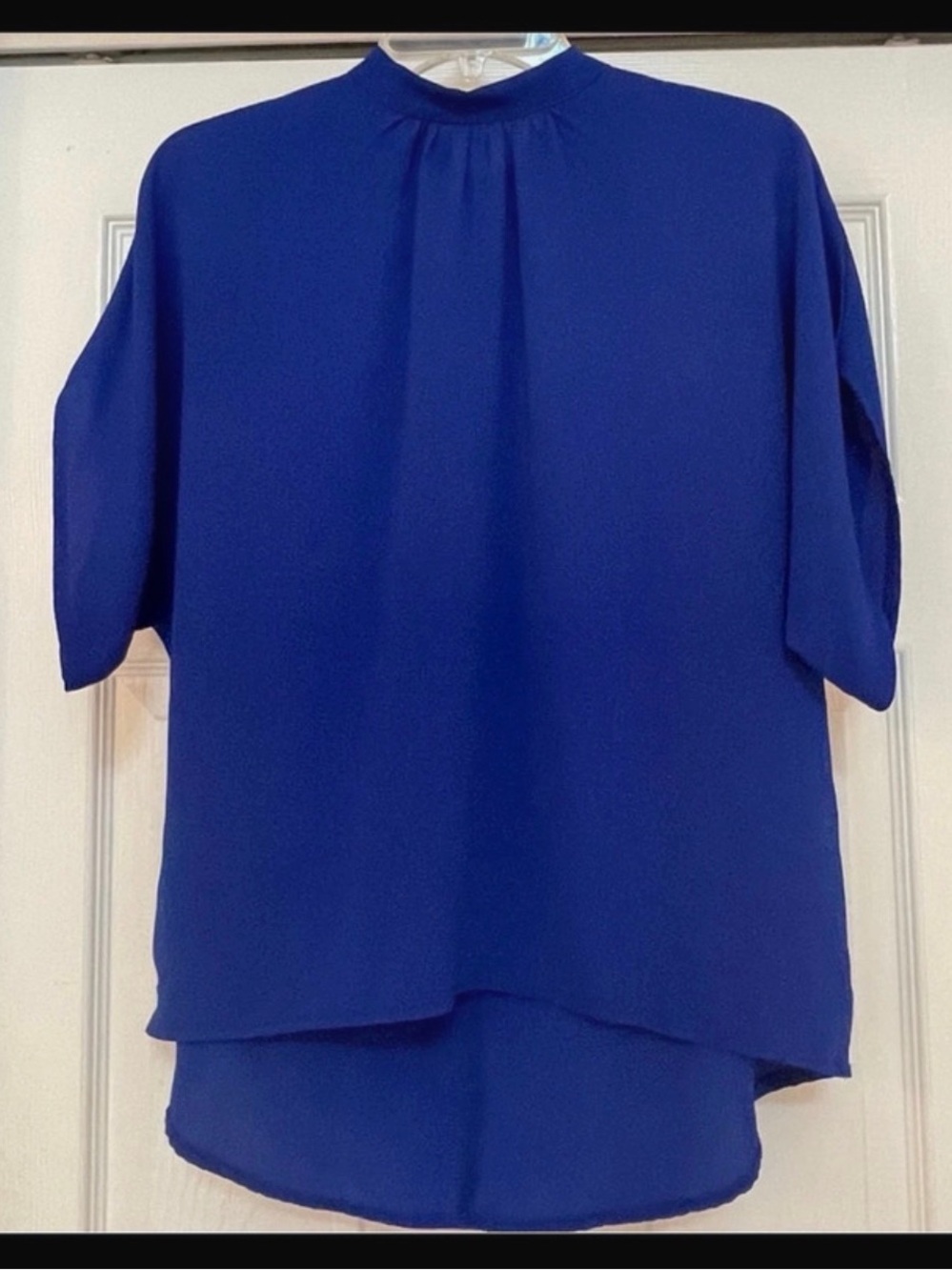 Angashion Royal Blue Dolman Sleeve Blouse Women’s Small High Low Chiffon Top